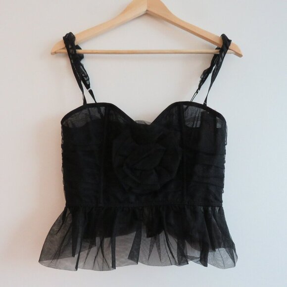 URBAN OUTFITTERS OUT FROM UNDER Rosabelle Tulle Rose Corset Black Whimsigoth NWT - Picture 2 of 14